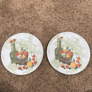 Vintage Texas-Ware Melamine Dinner Plates Set of 2 Fruit Basket Still Life 9.75"